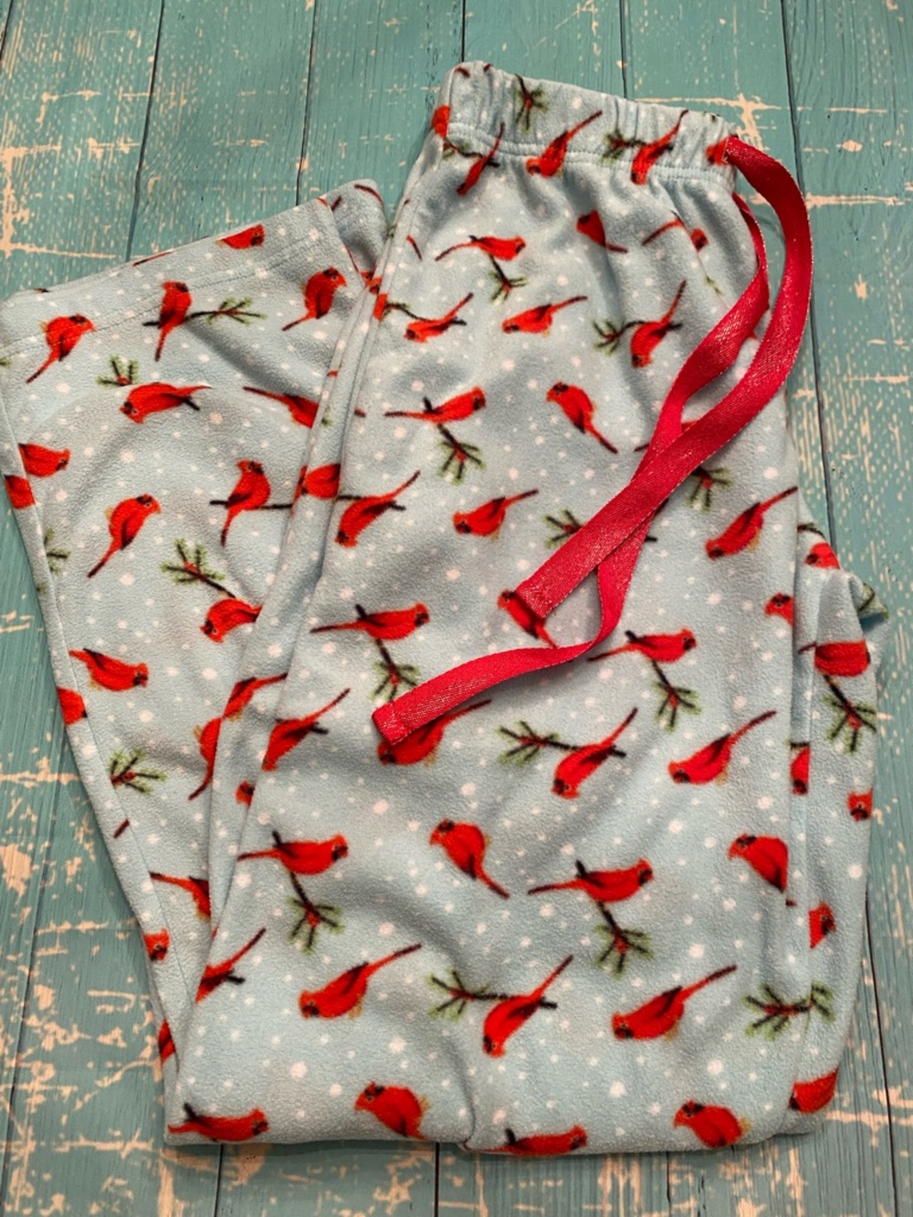 Hannah Red Cardinal Print Pajama Bottoms - Light Blue